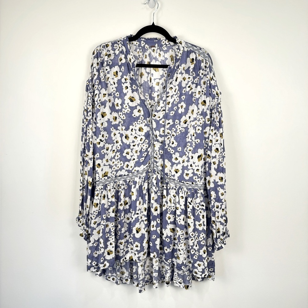 Free People Blue Love Letter Floral Tunic Size S - Picture 4 of 7